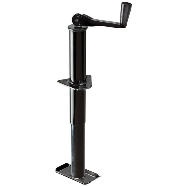 Vérin de Remorque à Cadre en a de 2000 lb - Vent Supérieur avec Fini Peint Noir, Doté d'Une Poignée Latérale pour un Démarrage Ergonomique. Conçu pour des applications Agricoles et Commerciales, Il a une Capacité de Levage de 2000 lb et une Plage de Levage de 16 Pouces. la Hauteur du Support Est de 9 Pouces Rétractable et 23 Pouces Allongée, avec un Dégagement de 16 Pouces du Support de Montage au Sommet du Vérin. le Diamètre du tube Extérieur Est de 2 1/4 Pouces, et le Diamètre du tube Intérieur Est de 2 Pouces