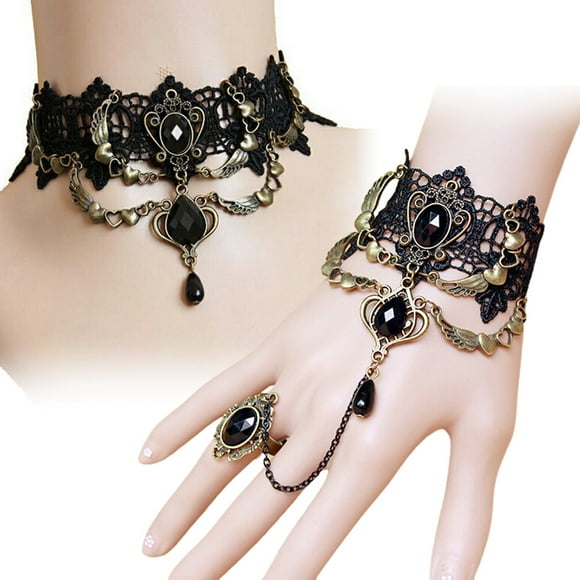 Lady dentelle Cuker Retro: Collier de cou de cou de roue de tatouage avec bracelet à main