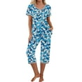 thumbnail image 2 of YUGYXL Womens Capri Pajama Sets Short Sleeve Sleepwear Top and Capri Pants Trendy Printed 2 Piece Loungewear with Pockets A Blue M, 2 of 5