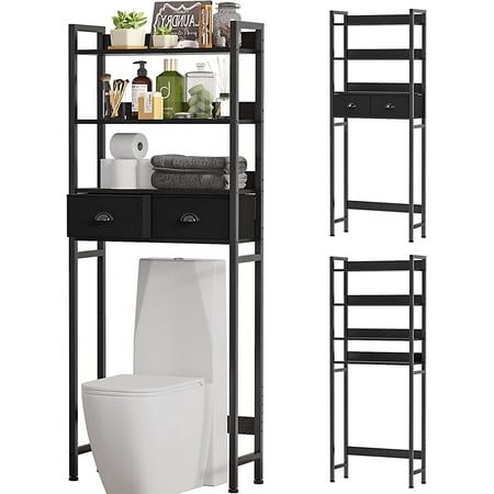ETELI 3-Tier Over The Toilet Storage Cabinet with Fabric Drawers Toilet Shelf Organizer with 4 Hooks Freestanding Bathroom Space Saver White for sale ETELI 3-Tier Over The Toilet Storage Cabinet with Fabric Drawers Toilet Shelf Organizer with 4 Hooks Freestanding Bathroom Space Saver White for sale