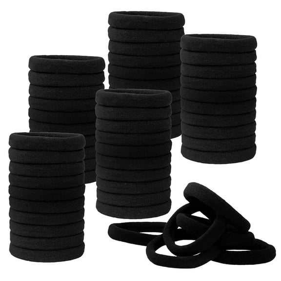 Hair Ties for Women Girls, 100 Pcs Cotton Seamless Black Bands, No Damage Elastic Ponytail Holders for Thick/Thin Hair(2 Inch in Diameter)