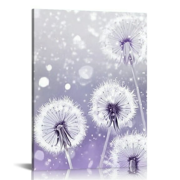 ARISTURING Lavender Dandelion Canvas Wall Art Abstract Wish Flower Butterfly Picture for Bathroom Bedroom Kitchen Wall Decor Ready to Hang 16x20 in
