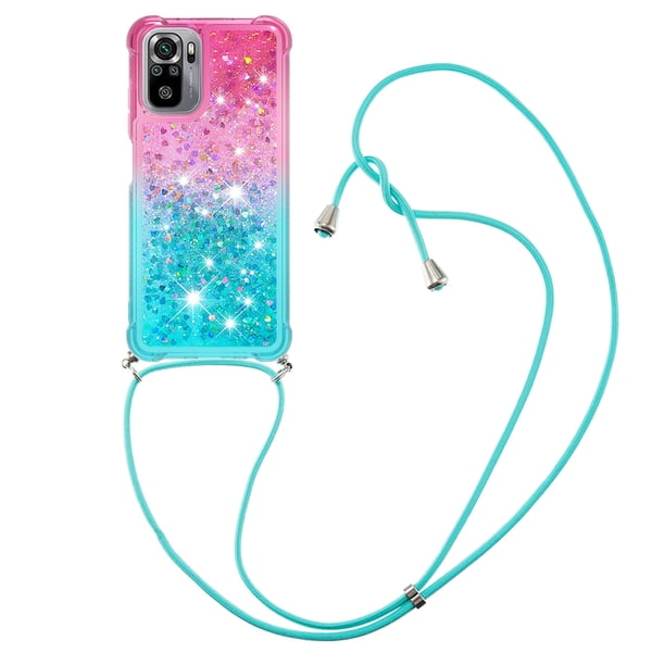 Funda para Xiaomi Redmi Note 10S 4G/Note 10 4G Brillantina Líquida Divertida Reluciente y con Cristales en Movimiento Cuerpo Cruzado con Cordón Ajustable