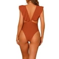 thumbnail image 3 of INSPIRE CHIC Women's One Piece V Neck Ruffled Swimwear Monokini Tummy Control Bathing Suit Brown XS, 3 of 5