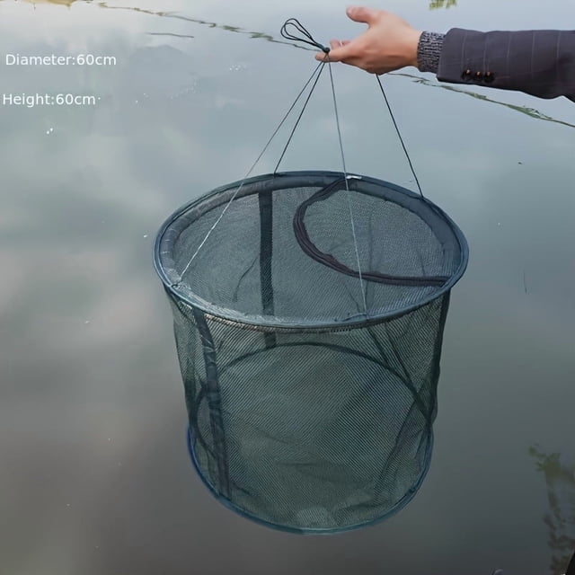 CNKOO Thickened Zipper Floating Fish Farming Net Cage Crab Trap Temporary Breeding Hanging Cage Fish Protection Storage Net Folding Large Diameter Net Box