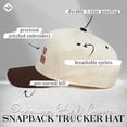 thumbnail image 3 of Funky Junque Trucker Hat – Vintage Two-Tone Snapback Baseball Cap with Embroidered Design - This Actually is My First Rodeo - Brown/Beige, 3 of 6