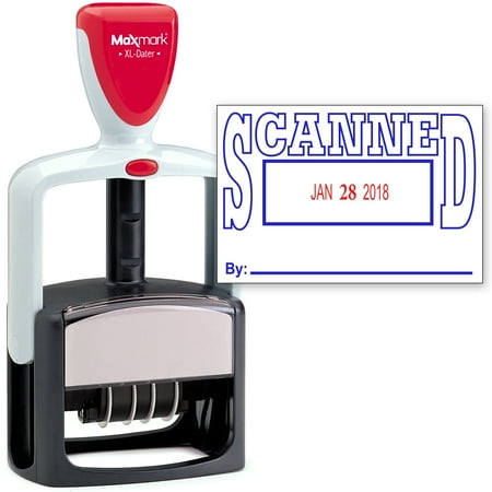 - 2000 PLUS Heavy Duty Style 2-Color Date Stamp with SCANNED self inking stamp - Blue/Red Ink