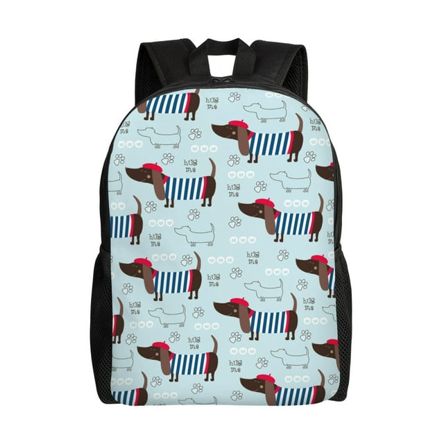 Bingfone Sac à Dos Imprimé Teckel Chiot, Sac d'École Imperméable Sac de Sport - avec Compartiment pour Ordinateur, Unisexe