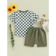 thumbnail image 4 of Biekopu Baby Boys Shorts Set, Short Sleeve Crew Neck Plaid T-shirt with Shorts Summer Outfit, 4 of 9