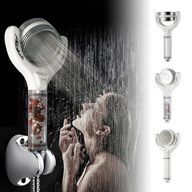 Ducha de mano de alta presión con pantalla digital de temperatura y LED - Filtro de agua, cabeza reversible a 360°, ABS blanco, 9,85x5,1x1,18 pulgadas