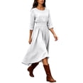 thumbnail image 6 of CHGBMOK Women's 3/4 Sleeve Dress Smocked Waist Flowy A Line Midi Dresses Casual Round Neck Dress, 6 of 6