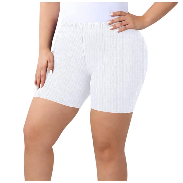 cfhntfmh Womens High Waisted Ribbed Knit Biker Shorts Plus Size Workout Shorts for Yoga Running Gym Short Pant