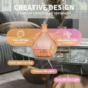 KAMIDA 500ml oil Diffuser with 6*10ml Essential Oil with Remote,Oil Air Humidifier Vaporizer with 7 Colors Lights for Large Room , Home, Office for Gift, Brown