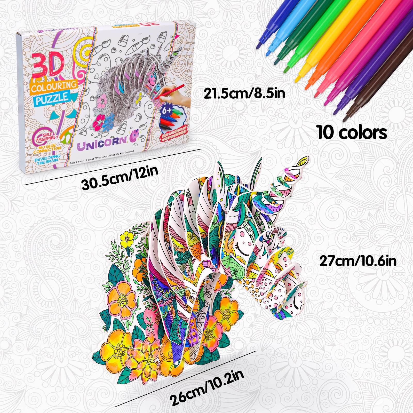 Sunnypig 3D Coloring Puzzle for 6-7-8-9 Year Old Girl | Flowers Toys Set Gift for 3-4-5-6 Year Old Teen | Craft Kit 3D Coloful Puzzle for Kids Age 7-8