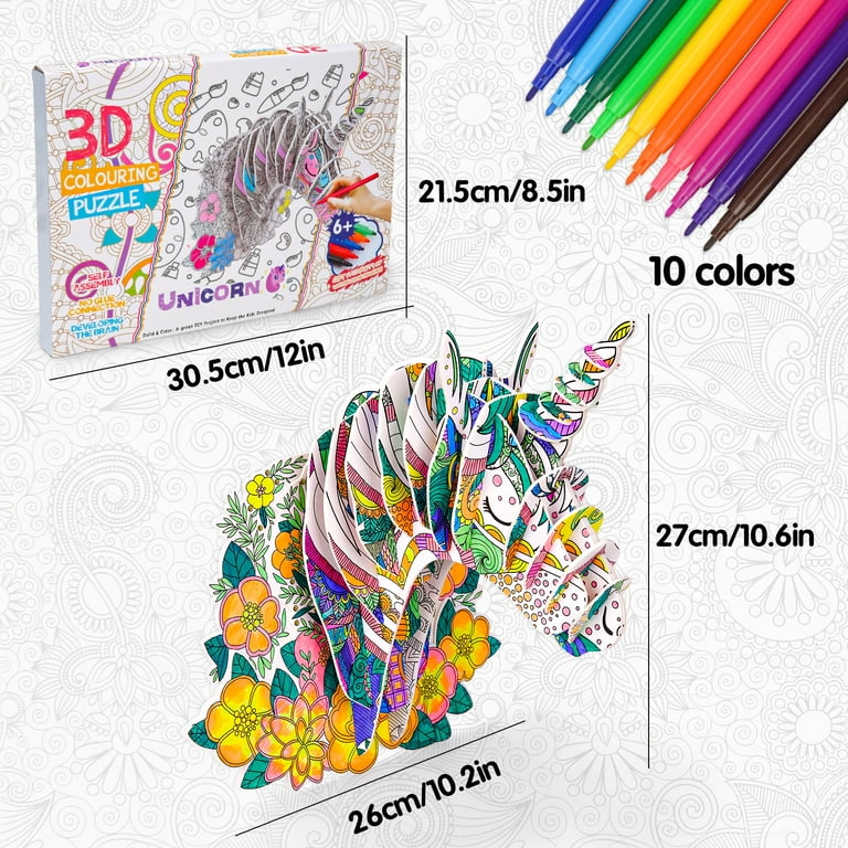 3D Coloring Puzzle for 6 7 Year Old Girl, Fun Art and Craft Kit for Girl  Age 10, Unicorn Horse Toys for Kid Age 8 9