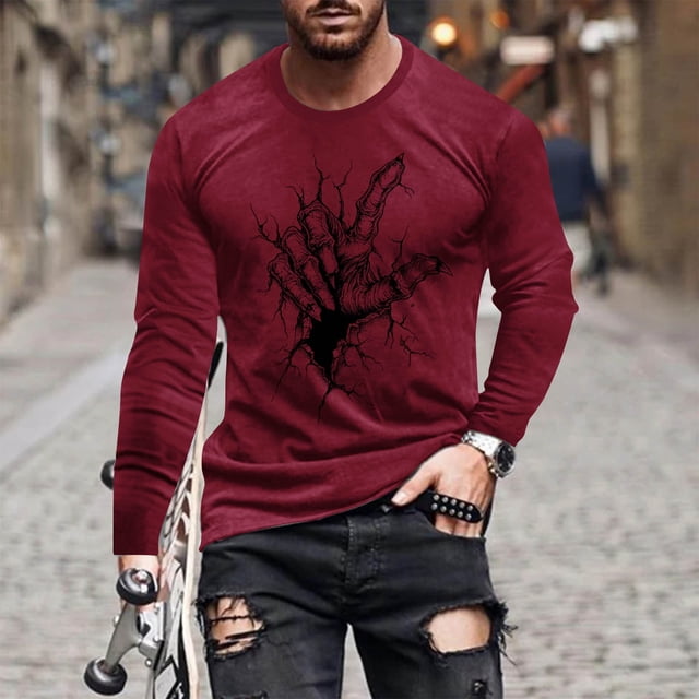 Blusas y camisas de manga larga con cuello redondo para hombre, moda informal, estampado, deportivas, de manga larga, cuello redondo, blusas, camisas para hombre, blusa de poliéster