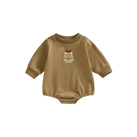 

Peyakidsaa Baby Boys Girls Christmas Casual Romper Cute Graphic Print Long Sleeve Round Neck One-Piece Bodysuit