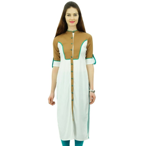 Phagun Women Rayon White Kurta Mandarin Collar Casual Indian Ethnic Wear - 4