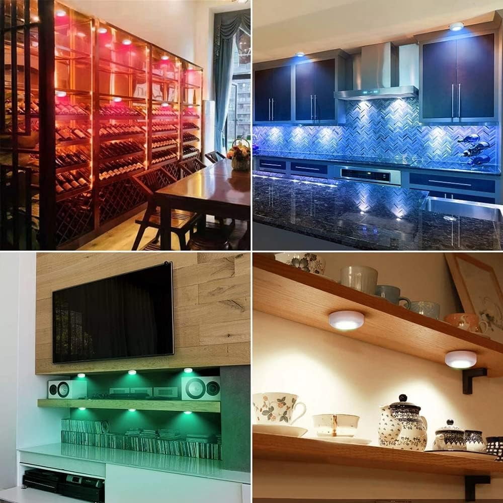 6 Pack LED Puck Lights with Remote Control, Wireless Under Cabinet & Closet Lighting, 13 Color Changing Stick-On Tap Lights with 10 Brightness Levels & Timer for Kitchen, Closet, Shelves