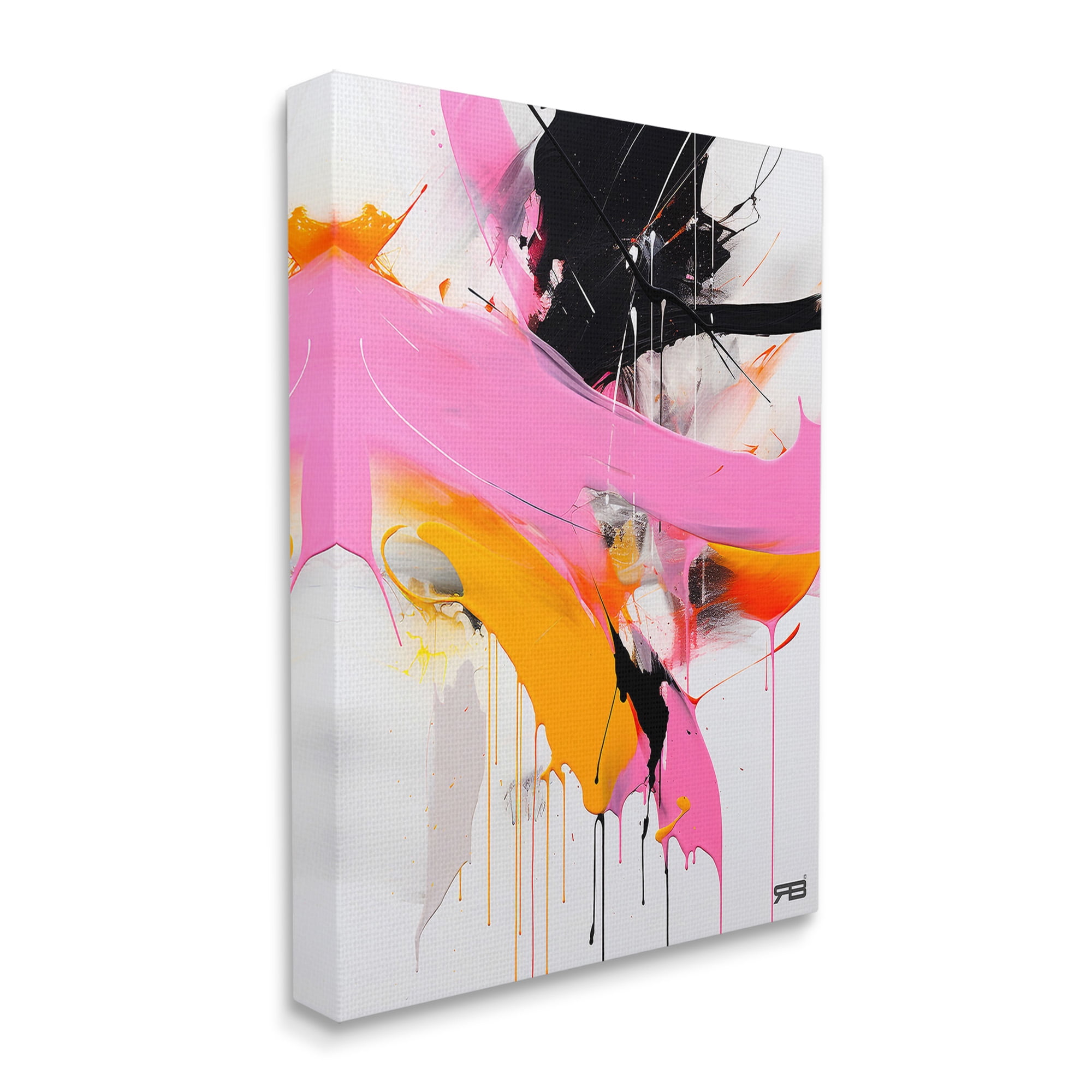Stupell Industries Pink & Black Contemporary Abstract Painting Gallery Wrapped Canvas Art Print Wall Art, 24 x 30