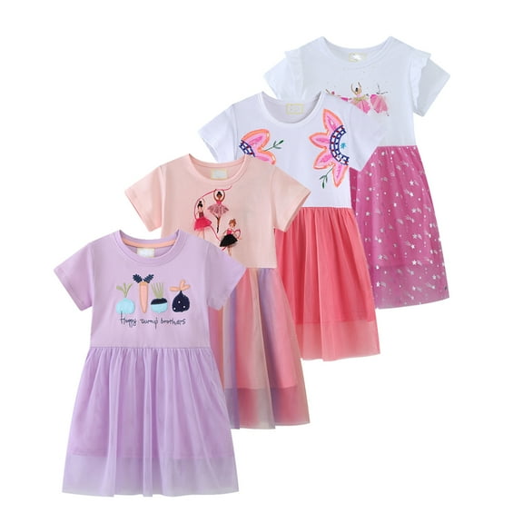 Emy Dola Toddler Girl's Casual Short Sleeve Tutu Skater Princess Tulle Dress 2-7T Kids Easter Party Dresses - 1Pcs Carrot Prints