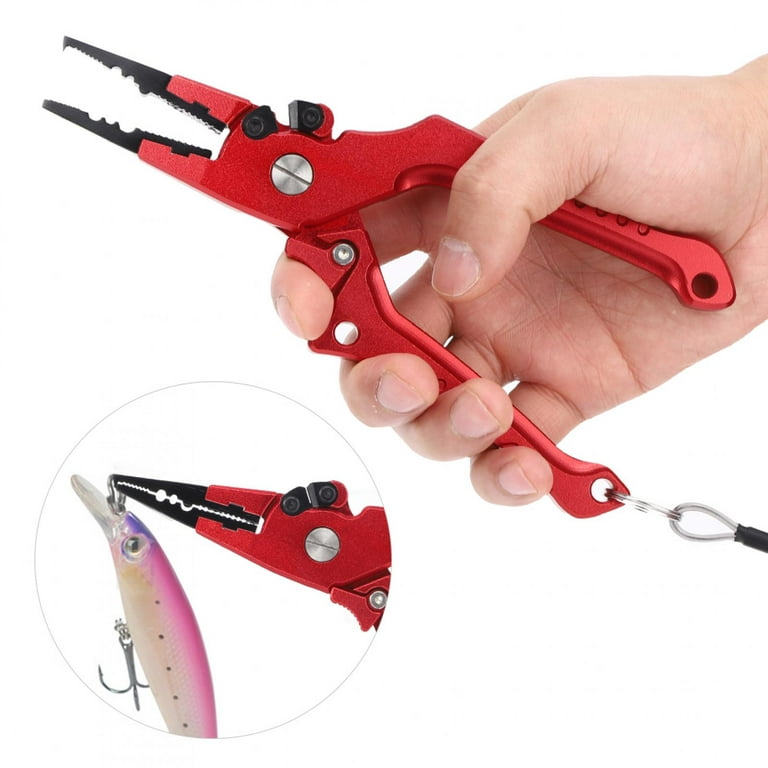 Fishing Pliers, Outdoor Aluminum Alloy Lure Self Locking Fishing Pliers Fish  Controller Tong Set[Red] 
