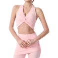 thumbnail image 2 of Women's Halter Twist Front T-Back Cropped Sports Tank Top Pink S, 2 of 8