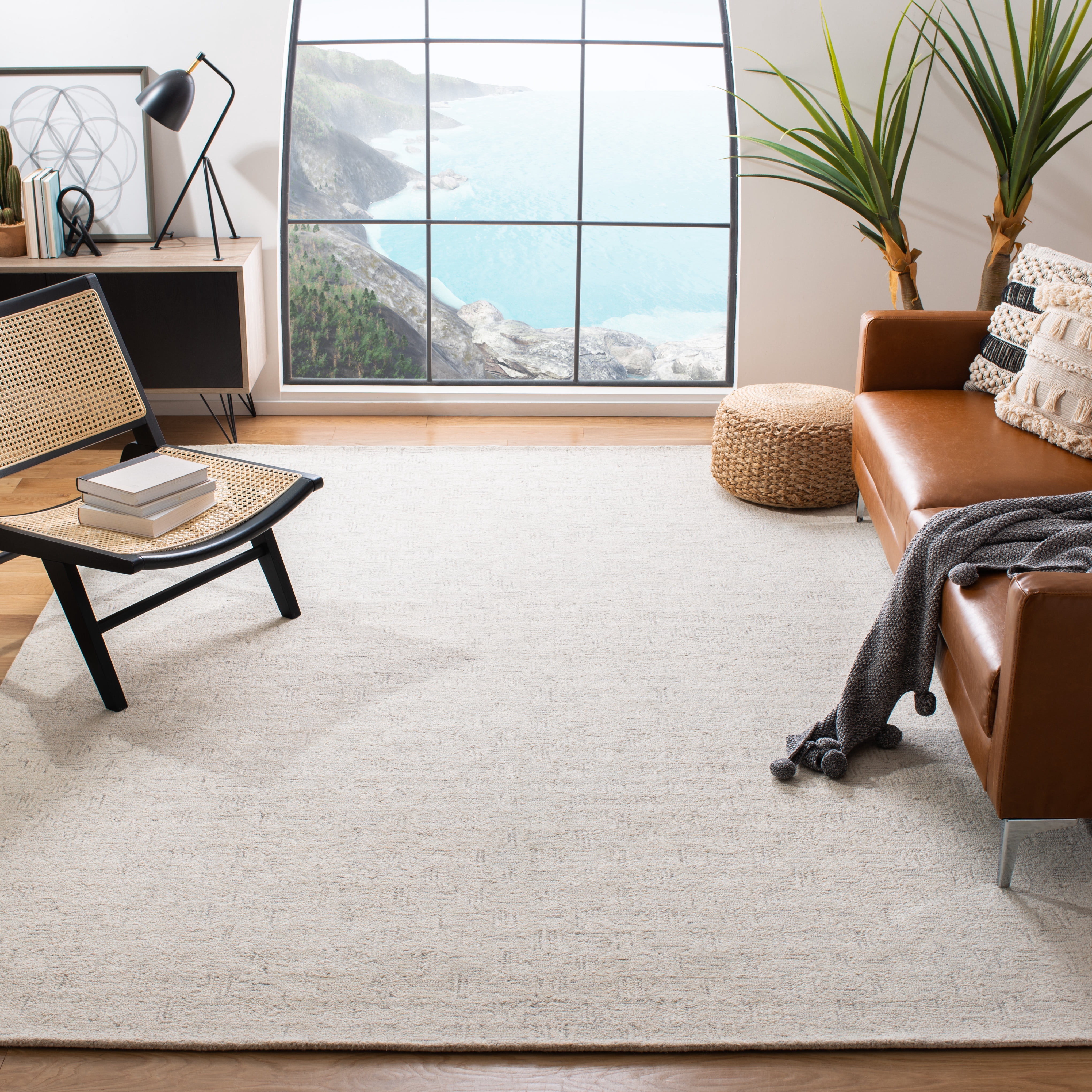 SAFAVIEH Micro-Loop Charlotte Solid Area Rug, Light Grey/Ivory, 11' x 15'