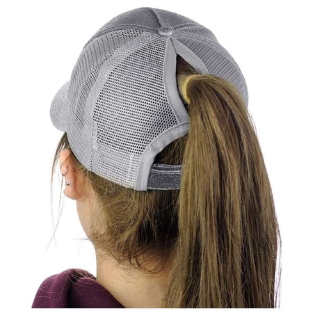 Pony Tail Outlet Mesh Adjustable Hat – Khaki Cotton Cap With Distressed Vintage Look