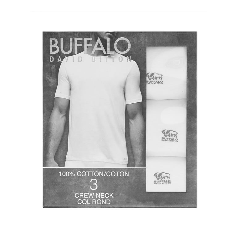 Buffalo David Bitton | (White, Cotton Medium) Tagless 100% Neck | 3-Pack White Men\'s Crew | T-Shirt