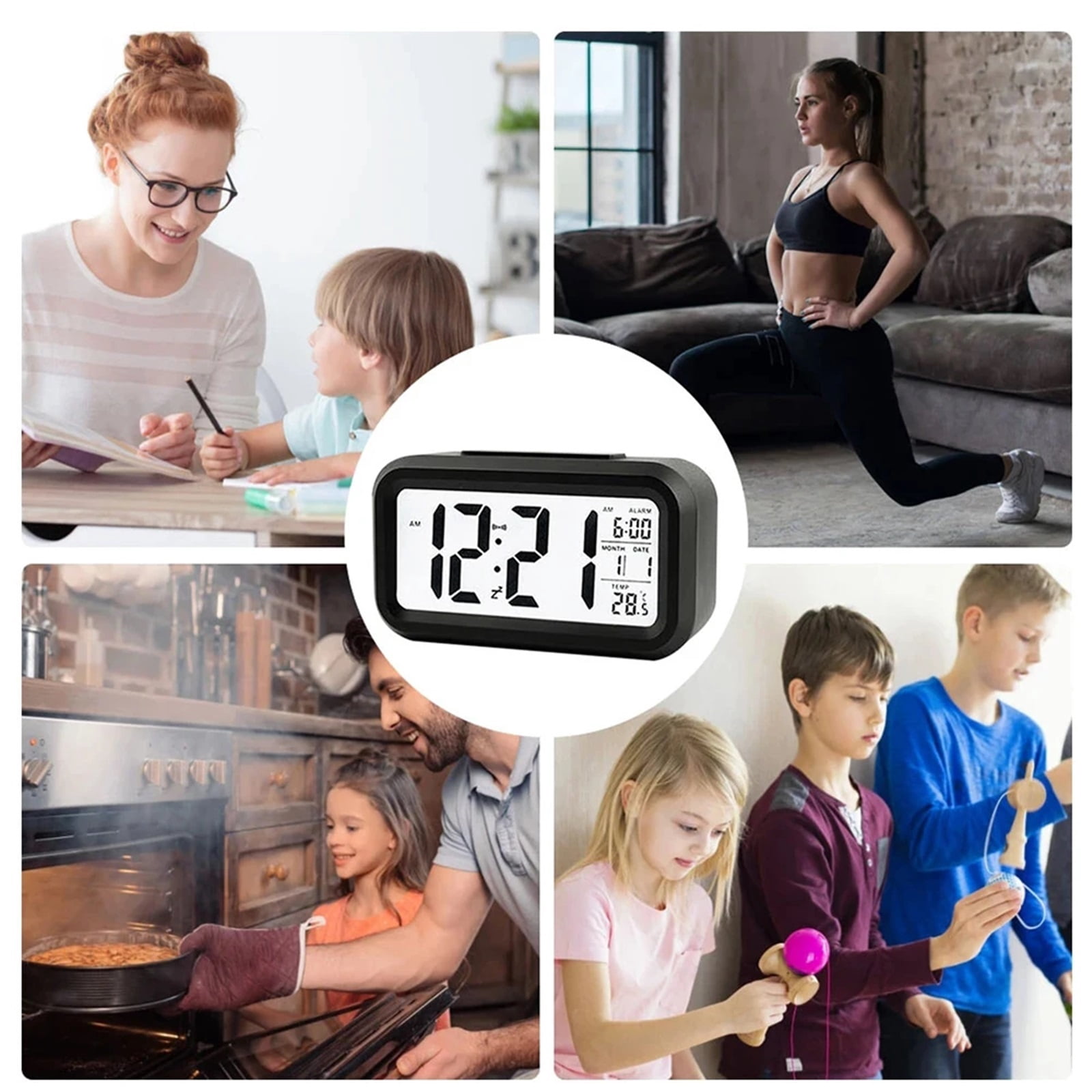 Alarm Clock LED Digital Display Calendar Temperature Backlight Mute Function Table Clock for Home Oiffce 12/24 H Desktop Clock