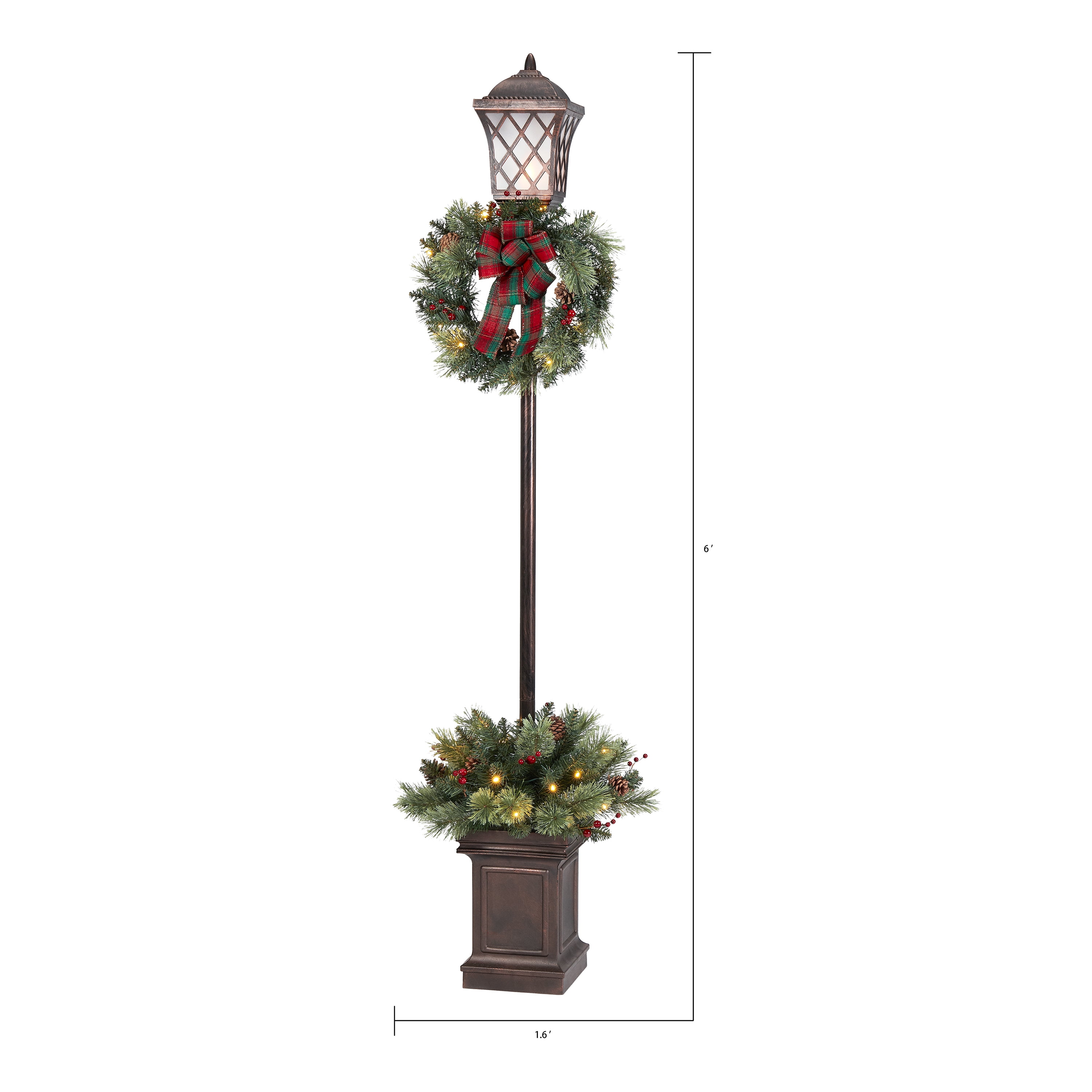 Holiday Time Pre Lit Christmas Planter With Lighted Lamp Post 6