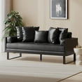 thumbnail image 2 of 73 inch Modern Faux Leather 3 Seat Sofa,Living Room Furniture with Armrest Button Tufted Seat Upholstered Small Cushion for Bedroom Apartment Office,Black, 2 of 7