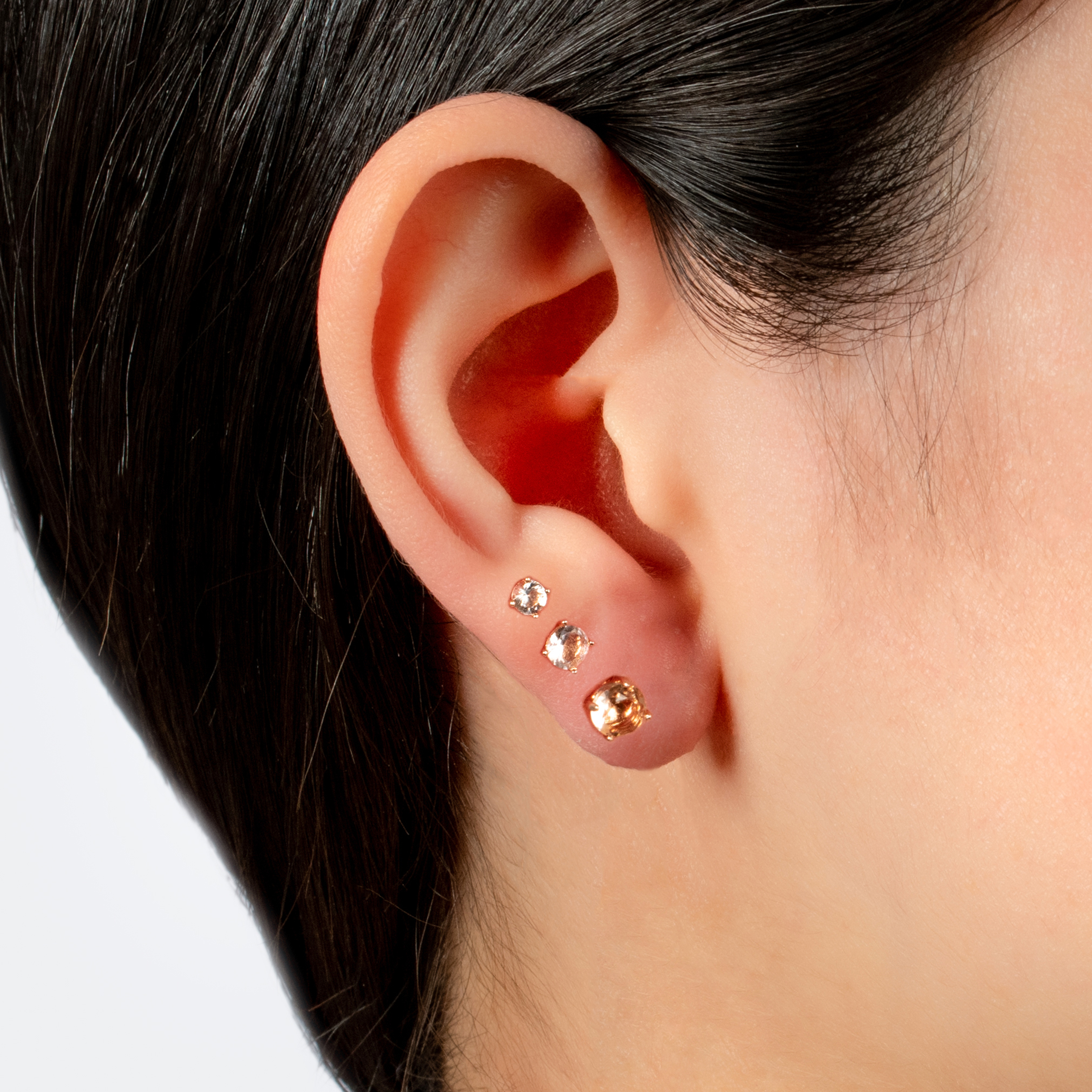 Marisol & Poppy Morganite Cubic Zirconia 3-Piece Stud Earrings Set in Rose Gold over Sterling Silver for Women & Teens