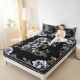 thumbnail image 3 of Homewish Hipple Skull Monogram E Bed Sheets,Spooky Halloween Flowers Full Size Sheets,Black White,4-Piece,1 Flat Sheet, 1 Fitted Sheet and 2 Pillowcases, 3 of 6