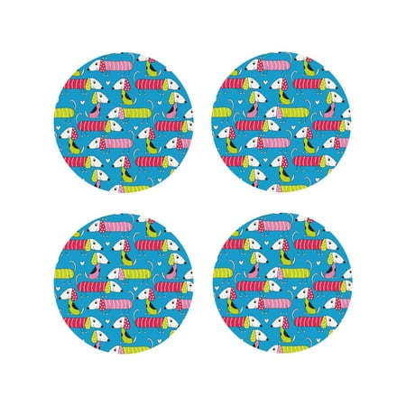 

Matuu Color Dachshund Dog for Cup Coasters Set of 4 Leather Coasters Desk Coasters for Office Measures 4” x 4”-Round Shape