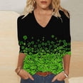 thumbnail image 1 of TaTaai Women St. Patrick's Day Print Loose V-Neck 3/4 Sleeve Top Casual Fashion T-Shirt Ladies Spring Daily Holiday Wear Lightweight Breathable Non-See-Through No Fading Stylish Top Gift, 1 of 5