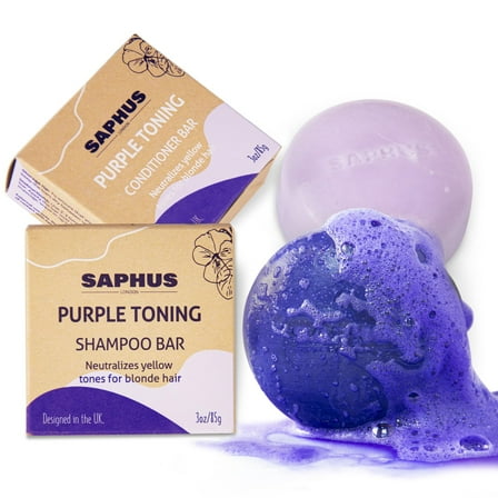 Purple Shampoo and Conditioner Bar Set for all Hair Types for Blonde Hair, Neutralizes Brassy Yellow Orange Tones, with Purple Violet Pigments, Sulfate Free, Travel Friendly