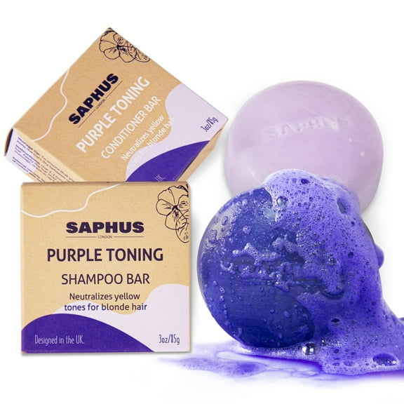 Purple Shampoo and Conditioner Bar Set for all Hair Types for Blonde Hair, Neutralizes Brassy Yellow Orange Tones, with Purple Violet Pigments, Sulfate Free, Travel Friendly