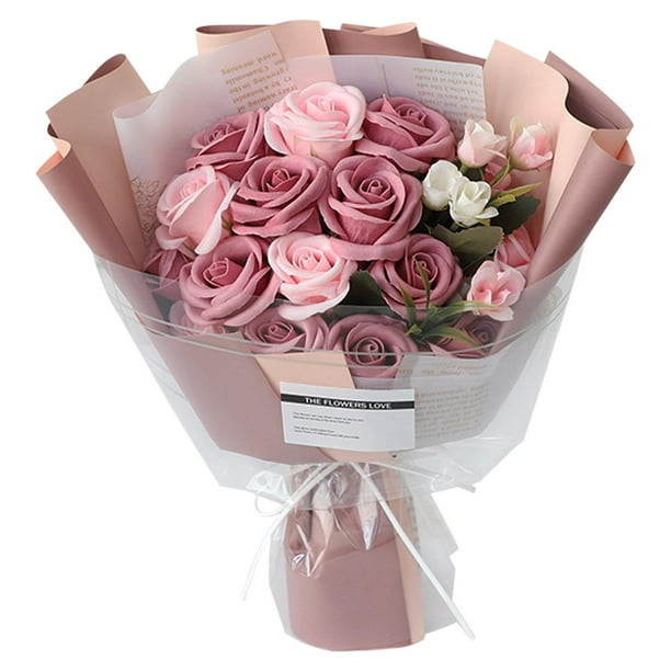 Ramo de flores de jabón, centros de mesa, arreglos, arte, regalo para la decoración del hogar, San Valentín Rosa oscuro