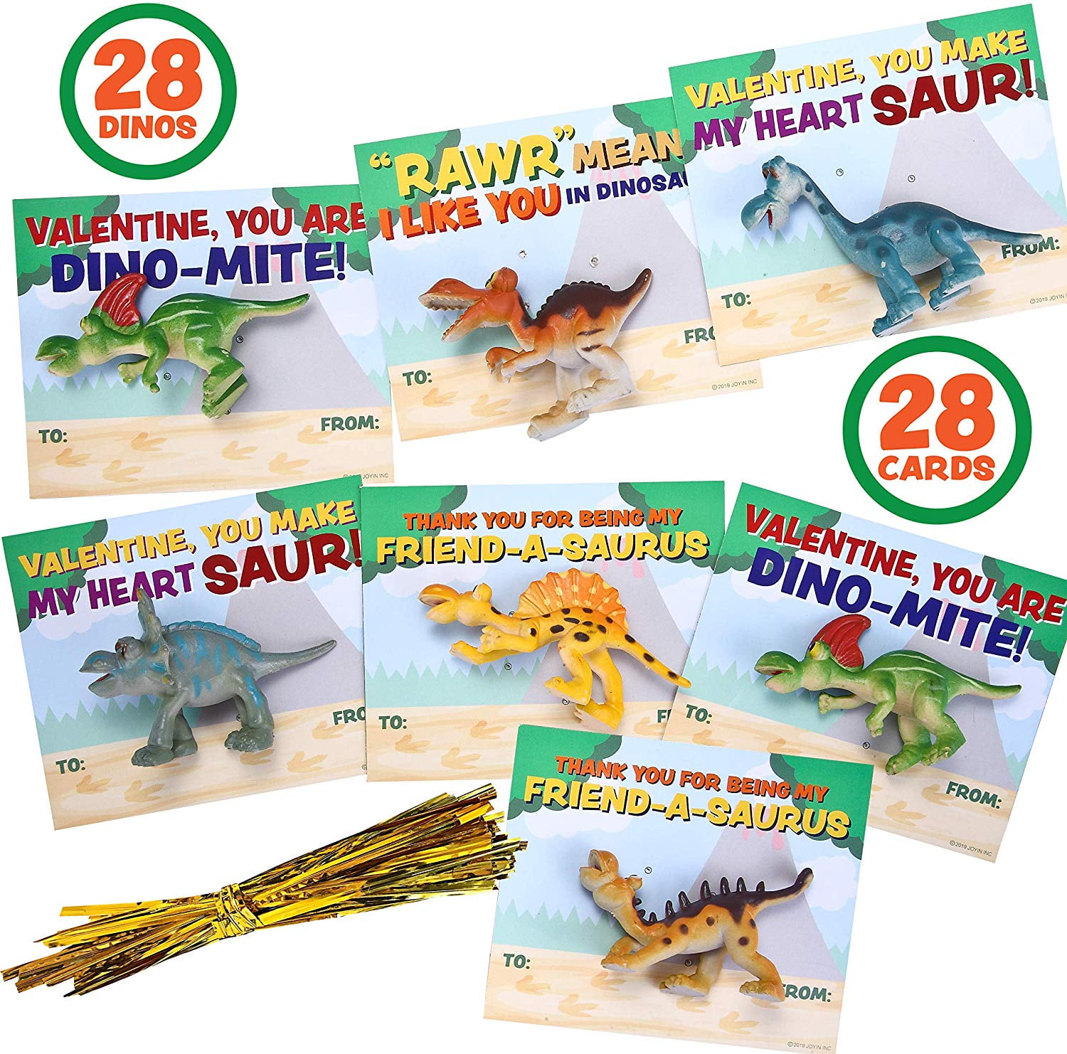 Classroom Exchange Prizes and Valentine’s Greeting Cards 28 Pack Valentines Cards and Colorful Dinosaur Crayons for Kids Valentine Gifts