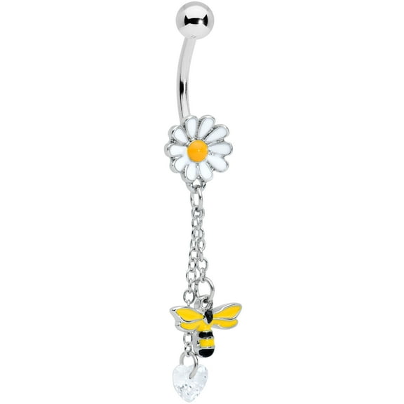 Body Candy Womens 14G Steel Navel Ring Piercing Clear Heart Bee Daisy Flower Dangle Belly Button Ring