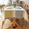 thumbnail image 1 of Square Tablecloth Linen Cotton Washable Wrinkle Free with Tassels Table Cloth for Kitchen Table Dining Table Decoration (blue-, 1 of 5
