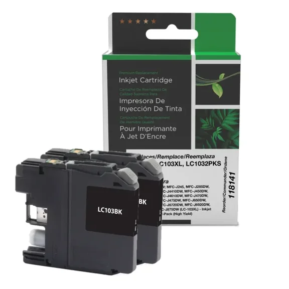 Remanufactured Clover Imaging High Yield Black Ink Cartridges compatible with Brother LC103XL 2-Pack