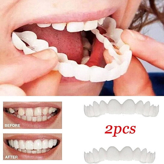 2Pcs/Set Comfort Fit Flex White Fake Teeth Cover Top Veneer Denture