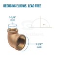 thumbnail image 4 of Supply Giant BRRL1124-NL 1-1/2" x 1-1/4" Brass 90-Degree Reducing Elbow, Lead Free, 4 of 4