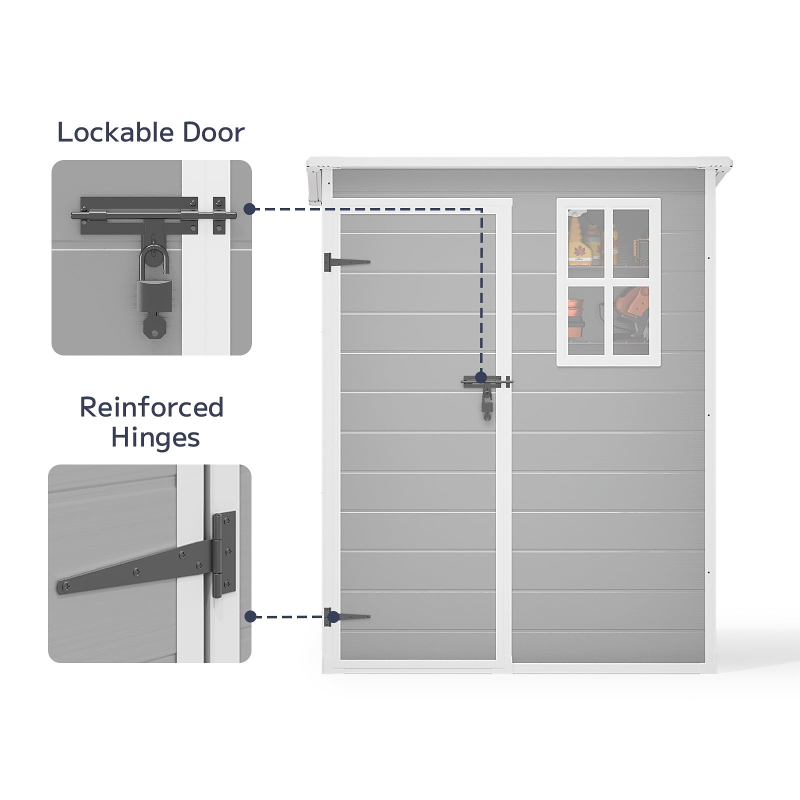 5x3ft（16.6 sq. ft.） Outdoor Storage Shed, Asofer Resin Storage Shed, Plastic Garden Shed for Garden, Gray
