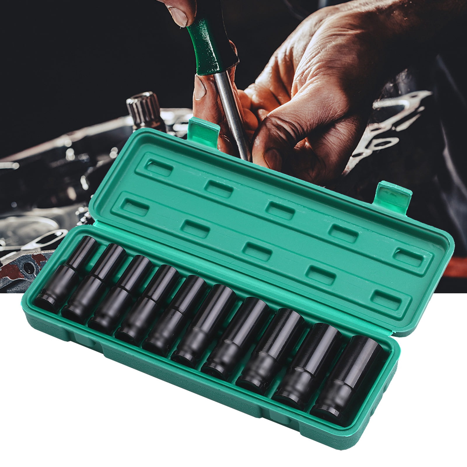 Socket 1/2Inch Drive Hex Impact Socket Set 20-Piece Deep Socket Metric Sizes 8-32mm  Material With Storage Box