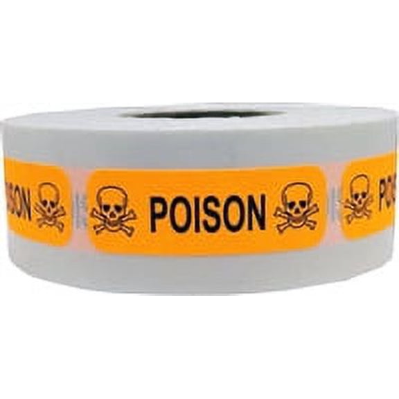 Fluorescent Orange Poison Warning Labels | 0.5 x 1.5" inches - 500 Pack | InStockLabels.com