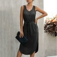 thumbnail image 5 of IROINNID Sundress For Women Casual Solid Color Vest Pocket Dress With A Tie V-Neck Knee-Length Dress, 5 of 9